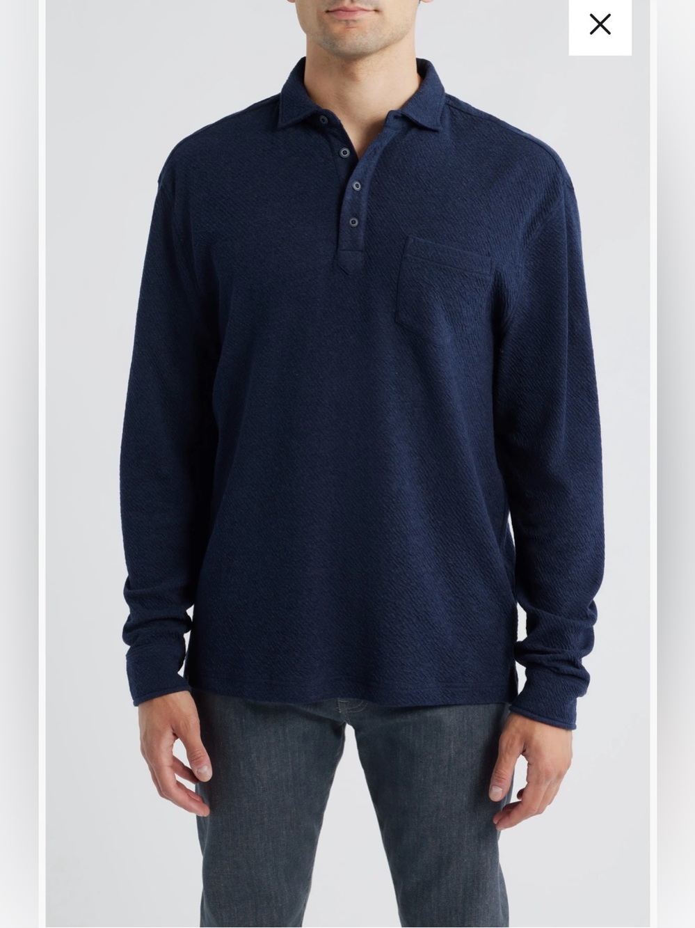 Johnnie-O Alwin Long Sleeve Polo XL Navy Textured Cotton Blend